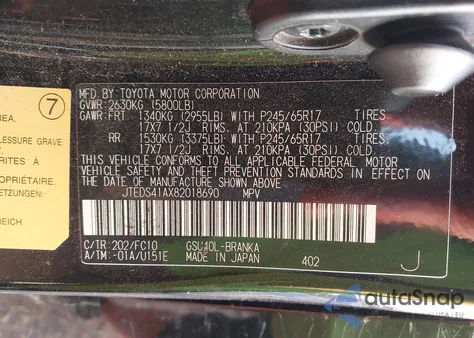 2008 Toyota Highlander from USA, damaged, VIN JTEDS41AX82018690